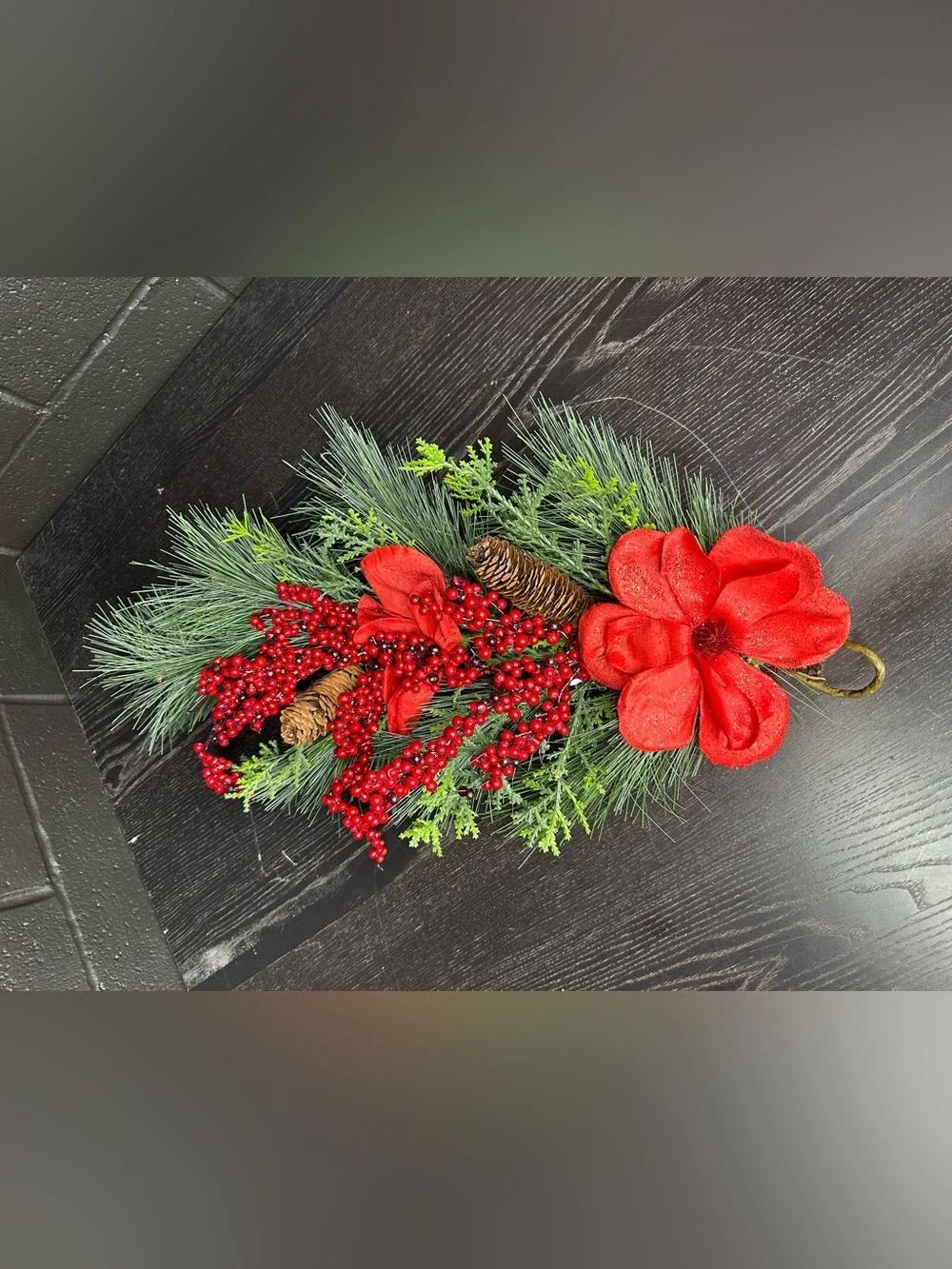 Red Poinsettia Garland - Pinecone Accent - 23x13 - Holiday Decor - Christmas